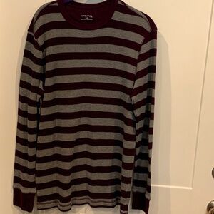 Preowned MERONA Long Sleeve Tee Shirt, crew neck, Maroon and Grey, size Large